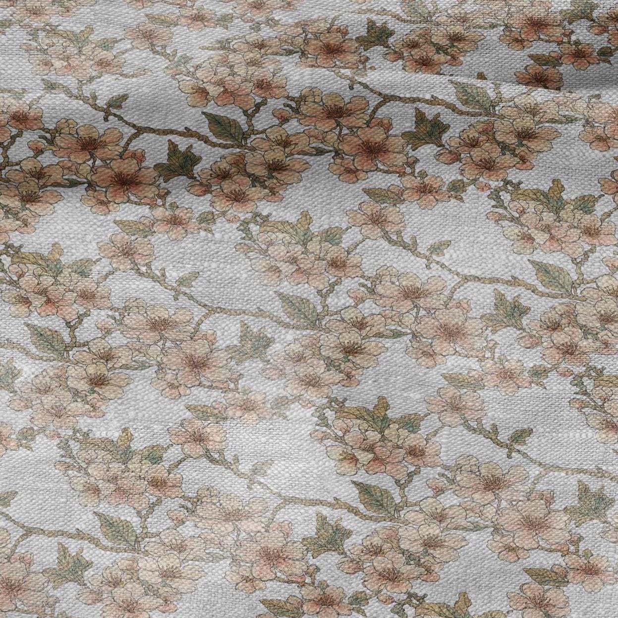 100% LINEN Fabric print Stripe floral pink green blue- oatmeal linen fabric with floral print - heavy for home decor clothing 3037
