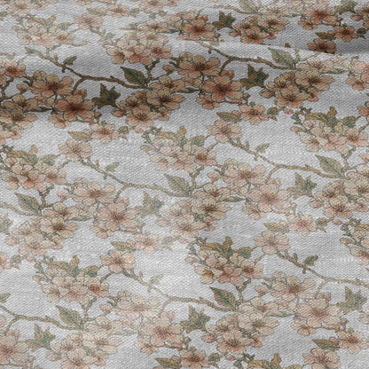 100% LINEN Fabric print Stripe floral pink green blue- oatmeal linen fabric with floral print - heavy for home decor clothing 3037