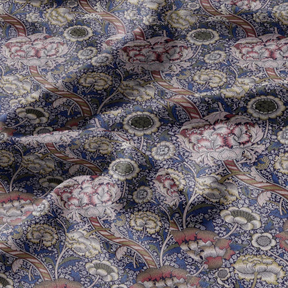 William Morris Wandle navy blue print on 100% LINEN - Victorian Art crafts linen Fabric - botanical Historical upholstery home textile
