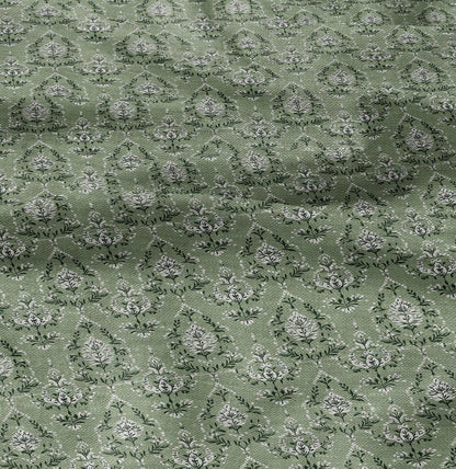 100% LINEN Fabric in floral block print - botanical green linen fabric for upholstery home decor curtains dress making pillowcases