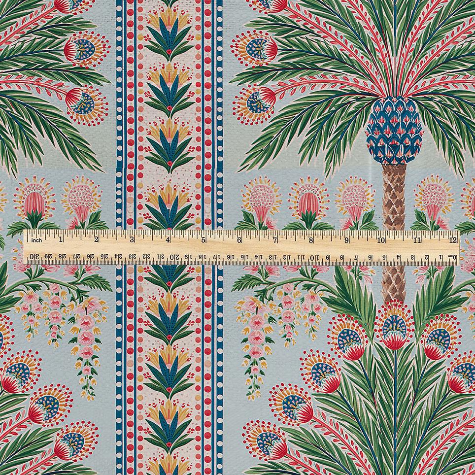 100% linen fabric Palm floral print - Vintage pink red green botanical  - modern vintage 3394