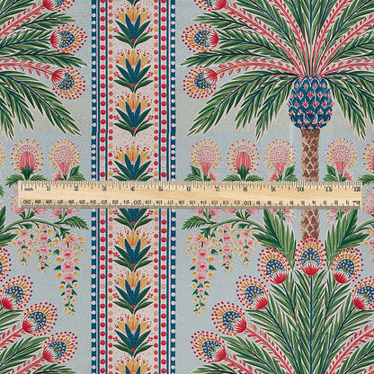 100% linen fabric Palm floral print - Vintage pink red green botanical  - modern vintage 3394