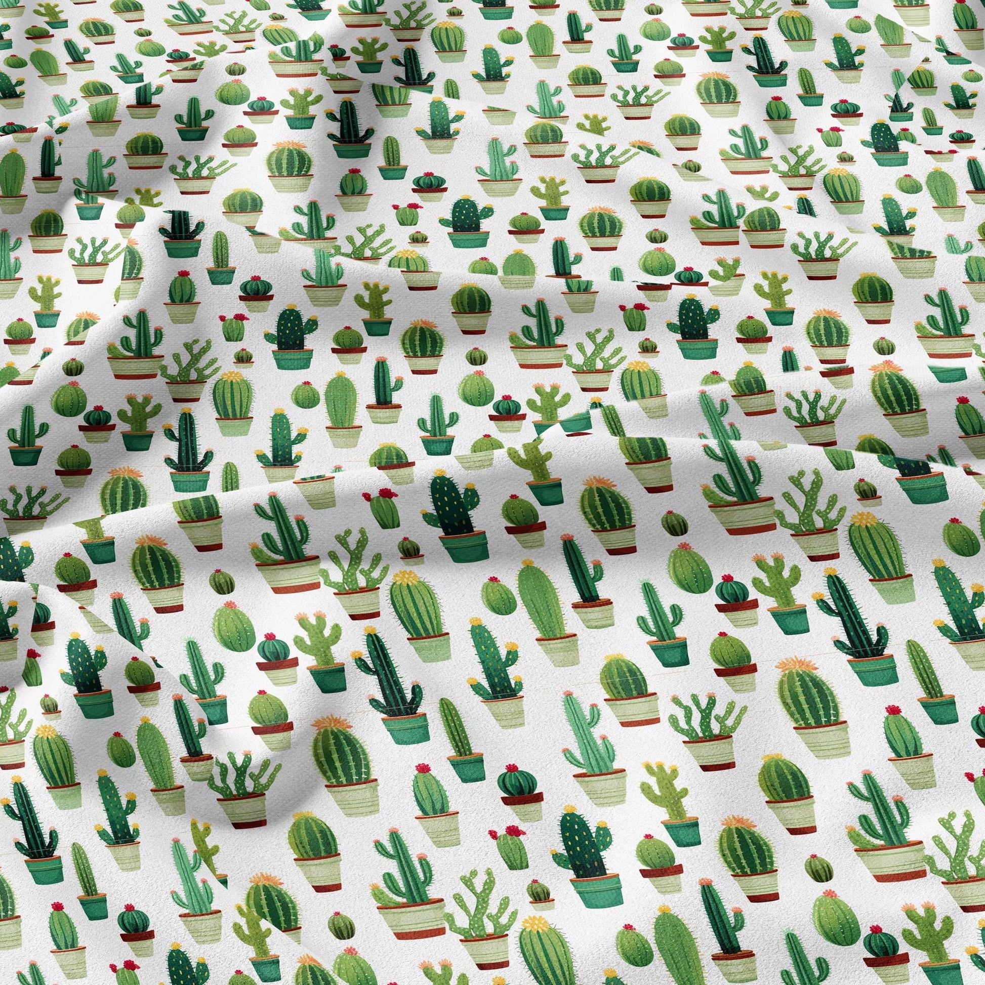 100% LINEN Fabric green Cactus - botanical flax fabric Greenery print upholstery dressmaking clothing - Tropical Floral flax Spring fabric