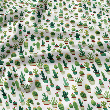 100% LINEN Fabric green Cactus - botanical flax fabric Greenery print upholstery dressmaking clothing - Tropical Floral flax Spring fabric