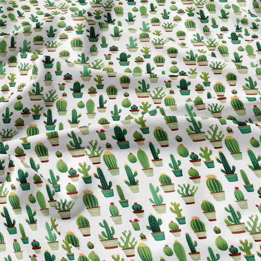100% LINEN Fabric green Cactus - botanical flax fabric Greenery print upholstery dressmaking clothing - Tropical Floral flax Spring fabric