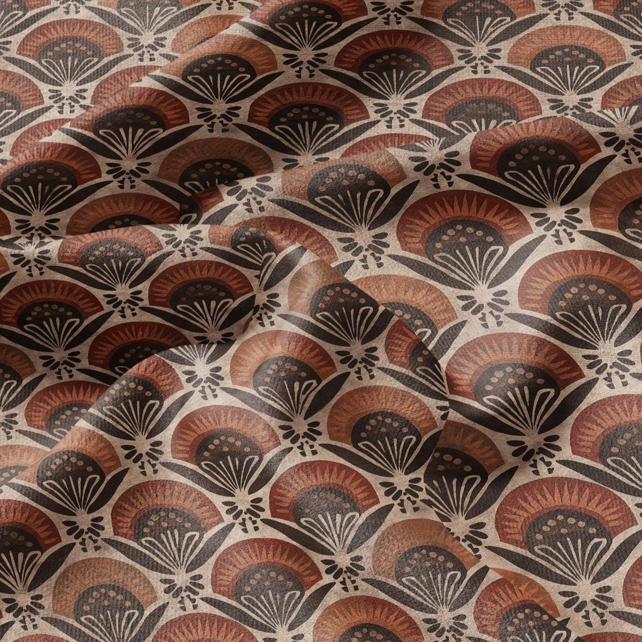 100% LINEN Fabric Retro - 2825 - Brown beige print linen heavy for upholstery home decor - medium for dress making