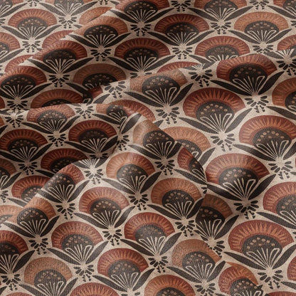 100% LINEN Fabric Retro - 2825 - Brown beige print linen heavy for upholstery home decor - medium for dress making