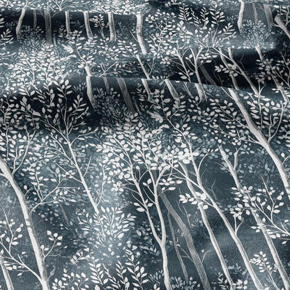 100% LINEN Fabric forest blue linen - tree print fabric for upholstery home decor dress making 2362