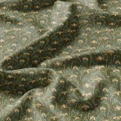 100% linen  Snowdrop prints fabric for Curtain Upholstery Cushion - Art deco flower print fabric for dress making sewing