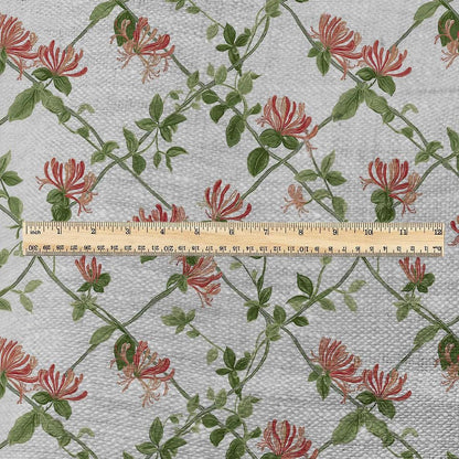 100% LINEN Fabric honeysuckle trellis print - oatmeal linen fabric with floral print - modern vintage botanical 3357