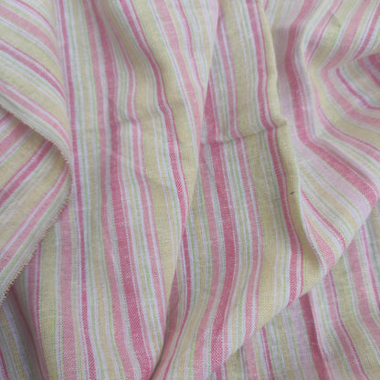 Premium Linen Fabric Santorini striped pink | Midweight multicolor stripes  | fabric for home textile curtains tablecloth T137