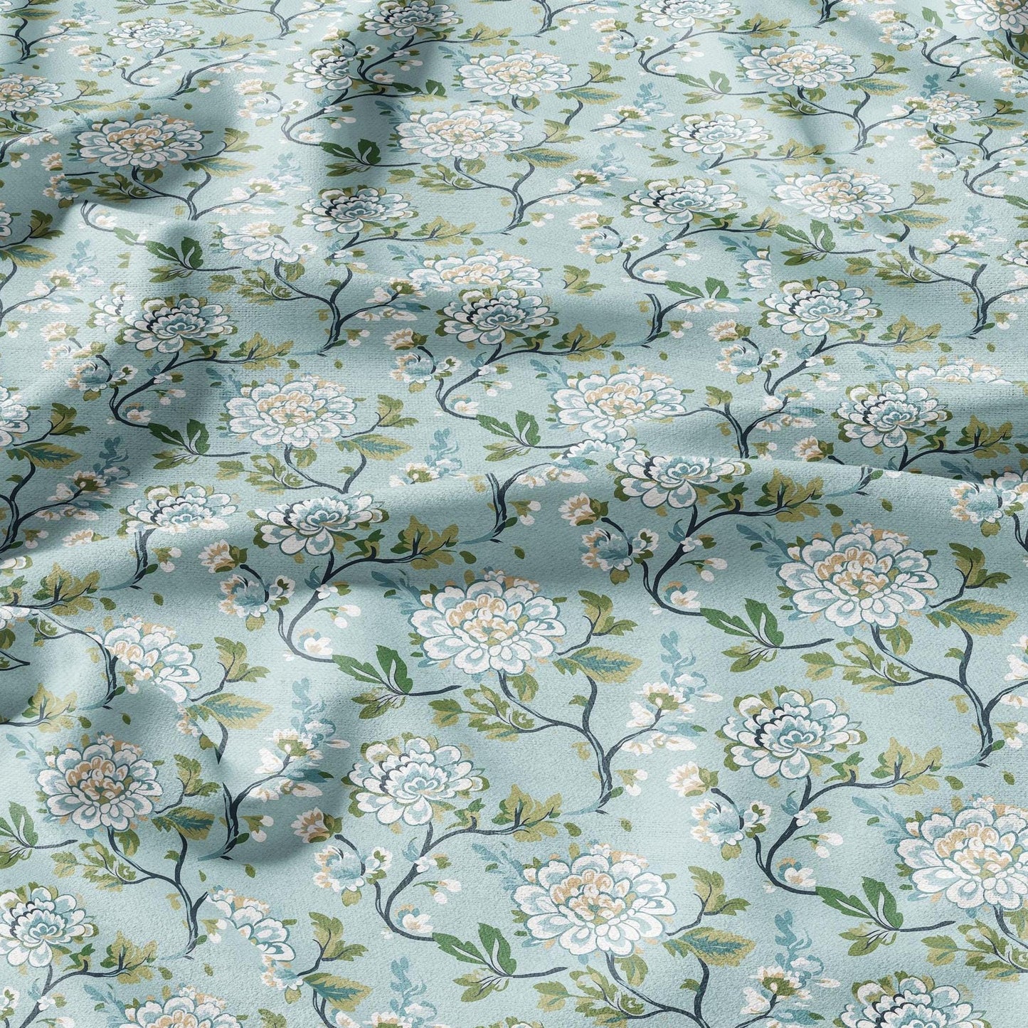 100% LINEN Fabric Chinoiserie Blossom print - modern contemporary print on linen fabric upholstery dress making curtains