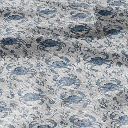 100% LINEN Fabric Crabs blue gray print - Modern vintage fabric - upholstery home decor sewing clothing 2351