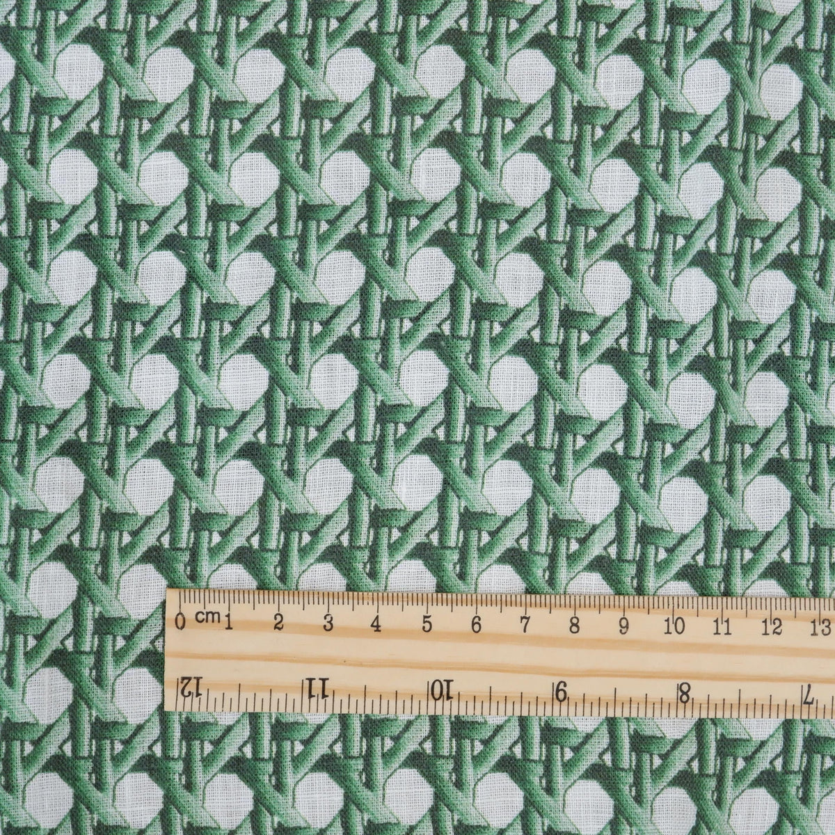100% LINEN Fabric green bamboo trellis - botanical textile artisan fabrics green white 3685