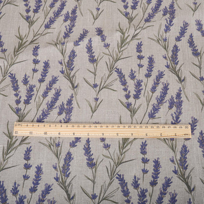 100% LINEN Fabric LAVENDER print on oatmeal linen - French county linen floral upholstery dress making curtains