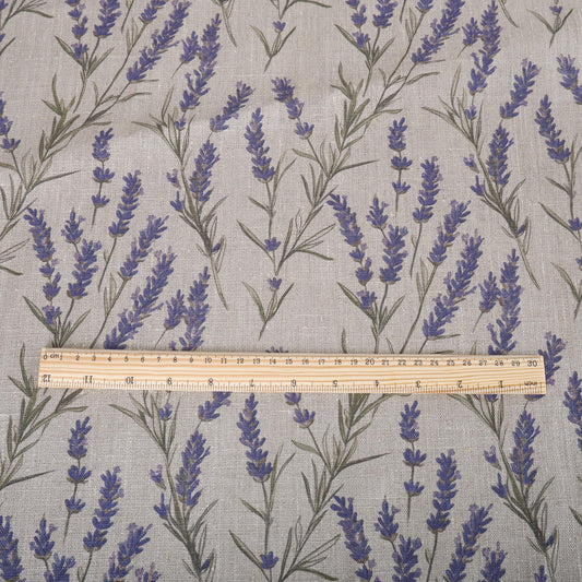 100% LINEN Fabric LAVENDER print on oatmeal linen - French county linen floral upholstery dress making curtains