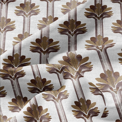 100% LINEN Fabric Stripe floral brown print  - floral upholstery home textile artisan fabric brown white 3136