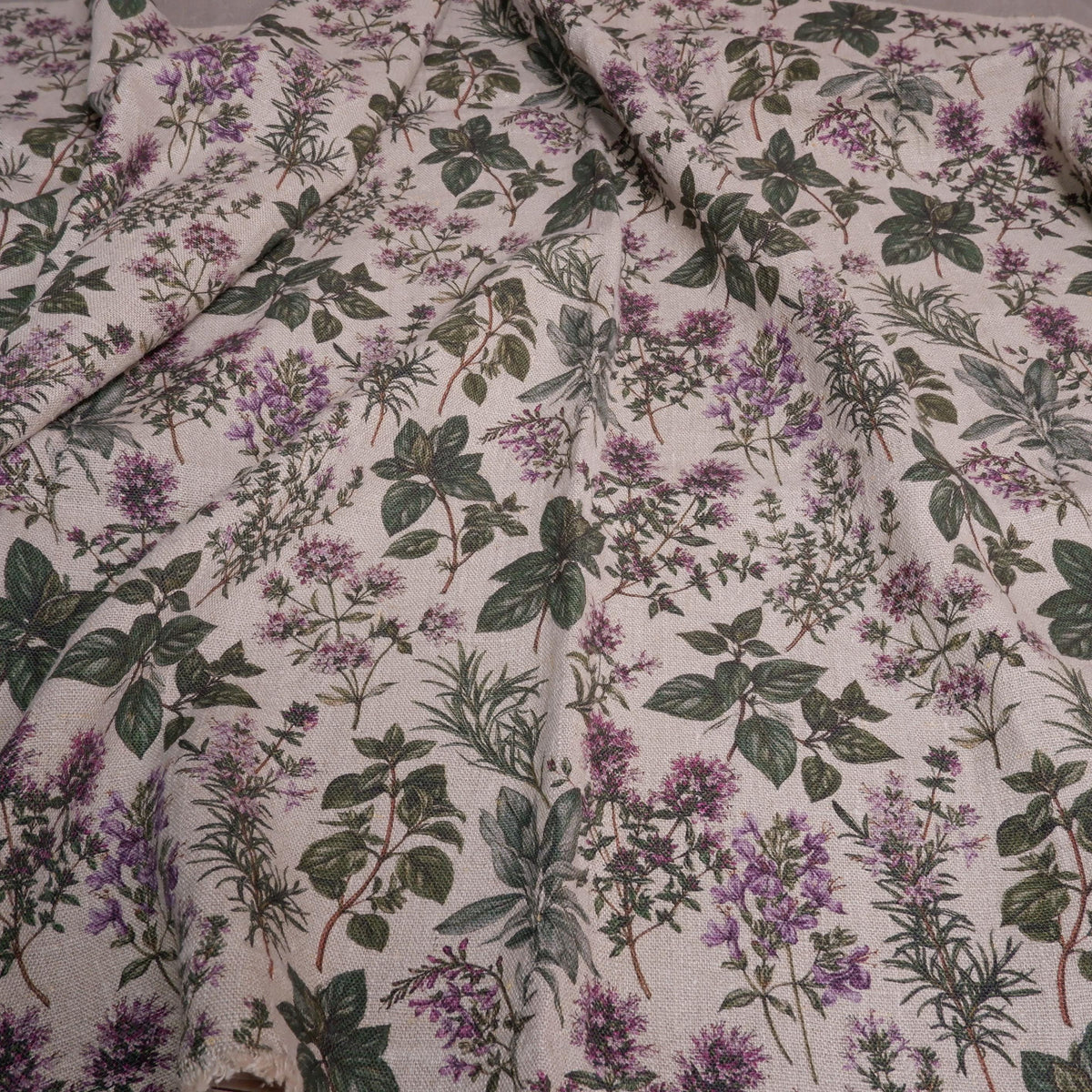 100% LINEN Fabric print Provence herbs - aromatherapy floral botanical print - heavy for upholstery home decor clothing 3716
