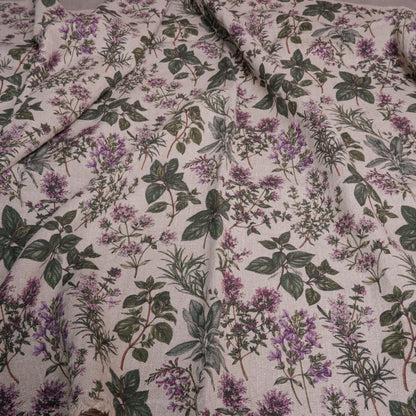 100% LINEN Fabric print Provence herbs - aromatherapy floral botanical print - heavy for upholstery home decor clothing 3716