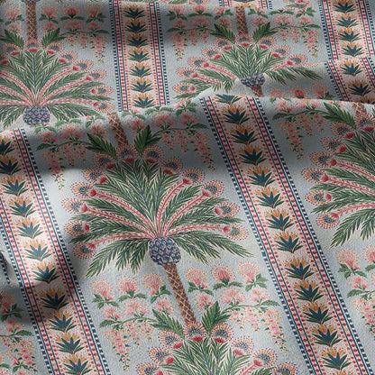 100% linen fabric Palm floral print - Vintage pink red green botanical  - modern vintage 3394