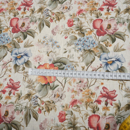 100% LINEN  floral print French roses, white linen fabric with French provence print for upholstery home decor clothing