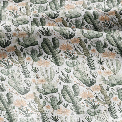 100% LINEN Fabric green Cactus - botanical flax fabric Greenery print upholstery dressmaking clothing - Tropical Desert fabric 2094