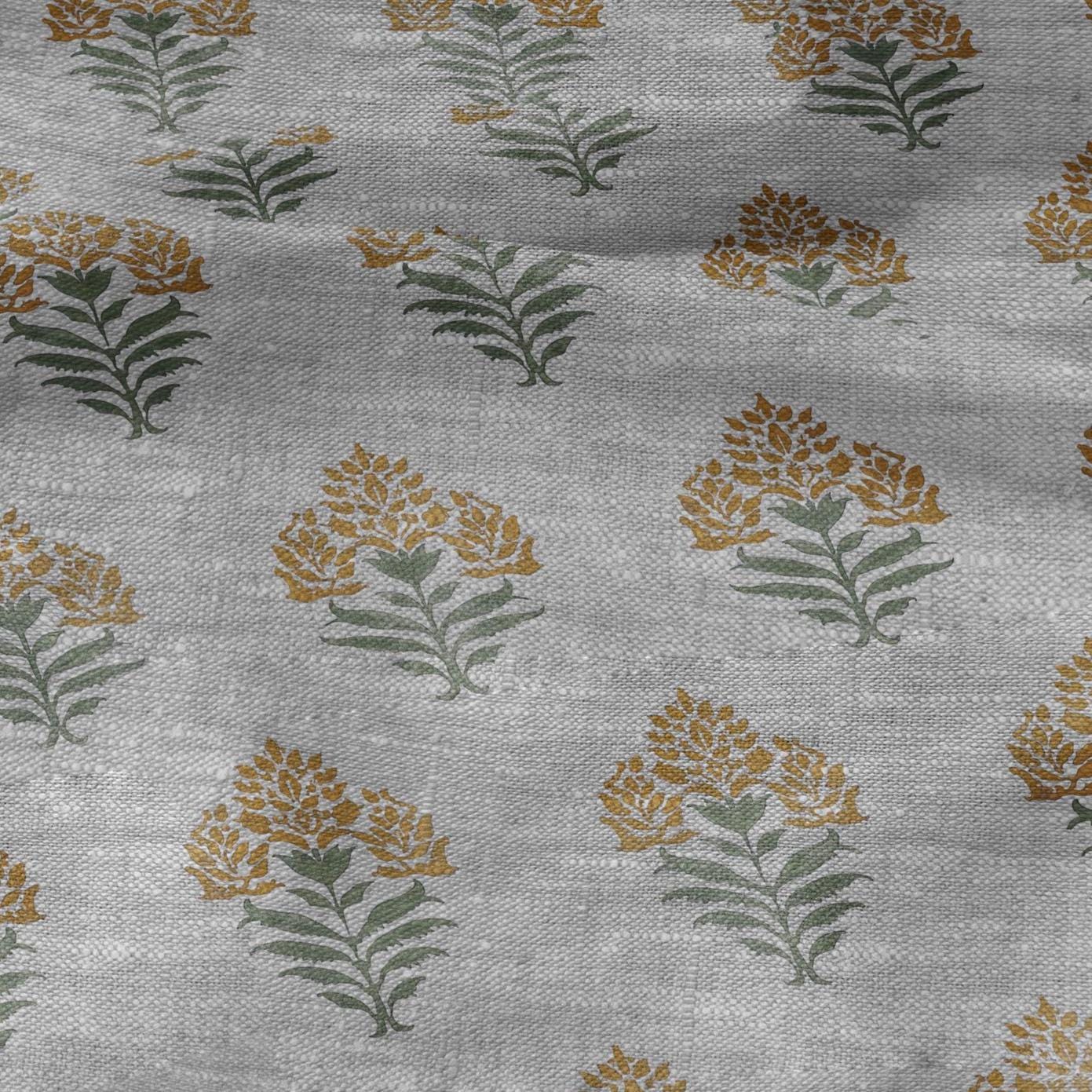 100% LINEN Fabric Block print Parijat flower - oatmeal linen fabric with floral print - heavy for home decor clothing 2753