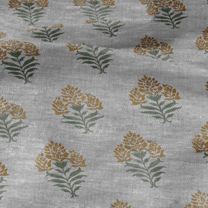 100% LINEN Fabric Block print Parijat flower - oatmeal linen fabric with floral print - heavy for home decor clothing 2753