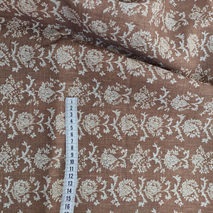 100% linen beige Block prints fabric for Curtain Upholstery Cushion Viburnum- Art deco flower print fabric for dress making sewing