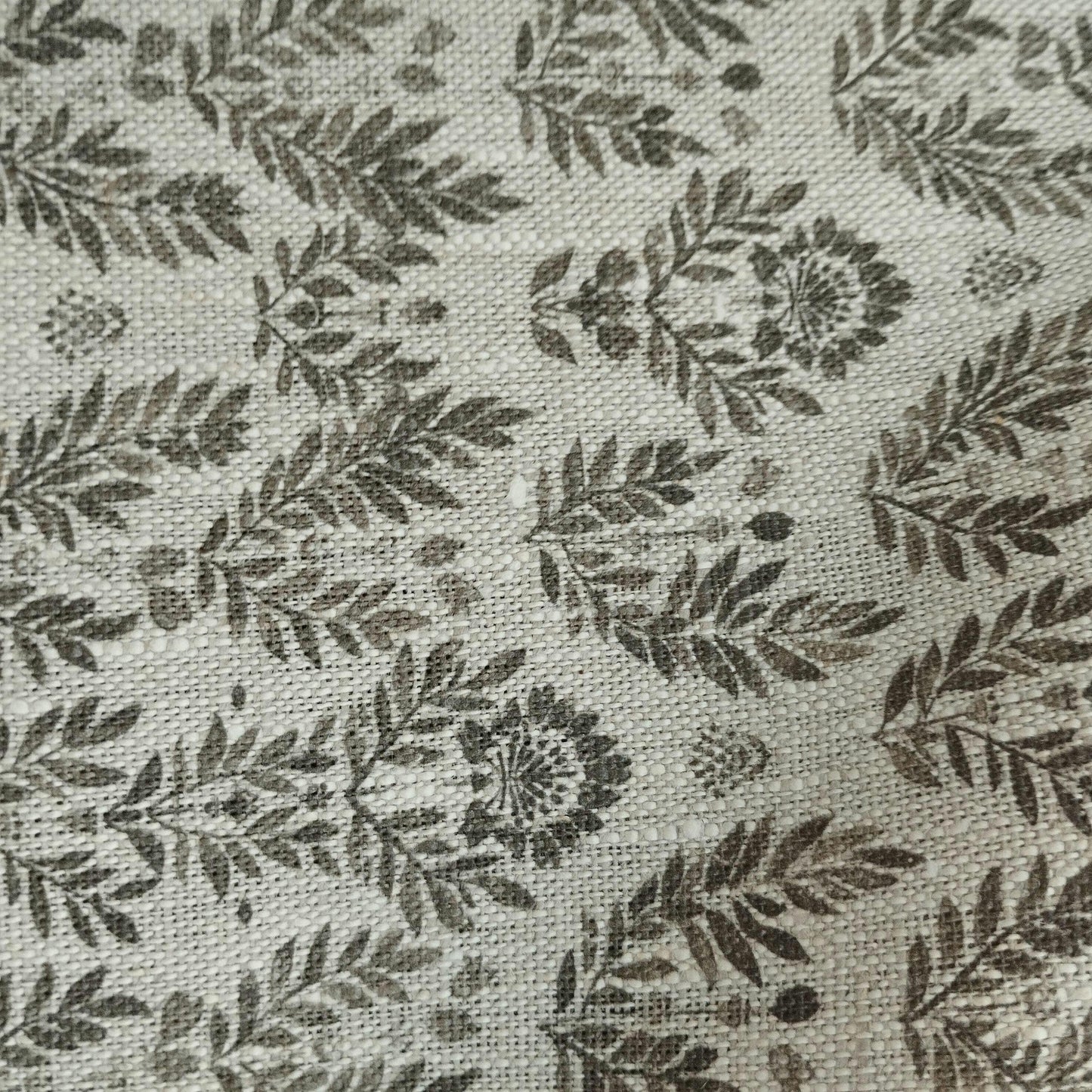 100% LINEN Fabric block print grey on linen, Heavy oatmeal linen fabric with grey print for upholstery home decor curtains 368N