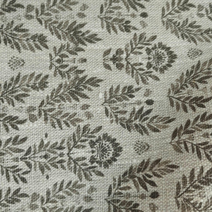 100% LINEN Fabric block print grey on linen, Heavy oatmeal linen fabric with grey print for upholstery home decor curtains 368N