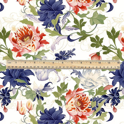 100% LINEN Fabric floral print - Grandmillennial - dahlias Modern vintage flower upholstery curtains dress making 2779