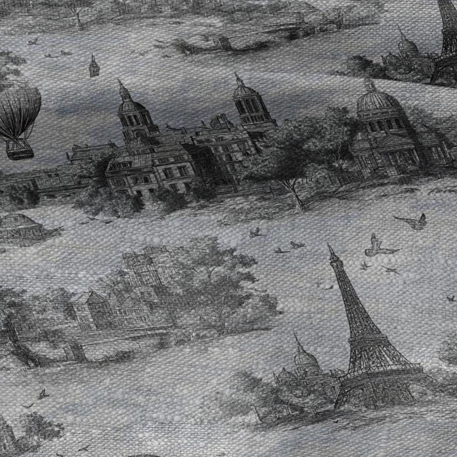 100% LINEN Fabric printToile de jouy Paris - oatmeal linen fabric with landscape print - heavy for home decor clothing 2759