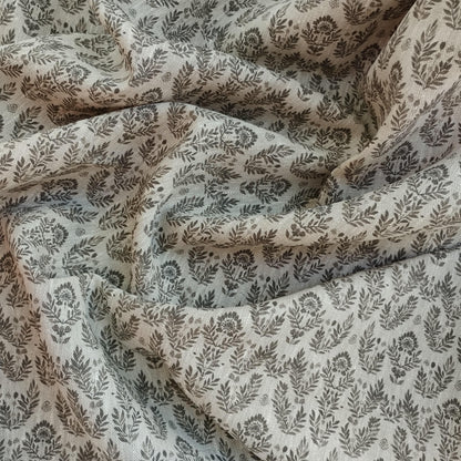 100% LINEN Fabric block print grey on linen, Heavy oatmeal linen fabric with grey print for upholstery home decor curtains 368N