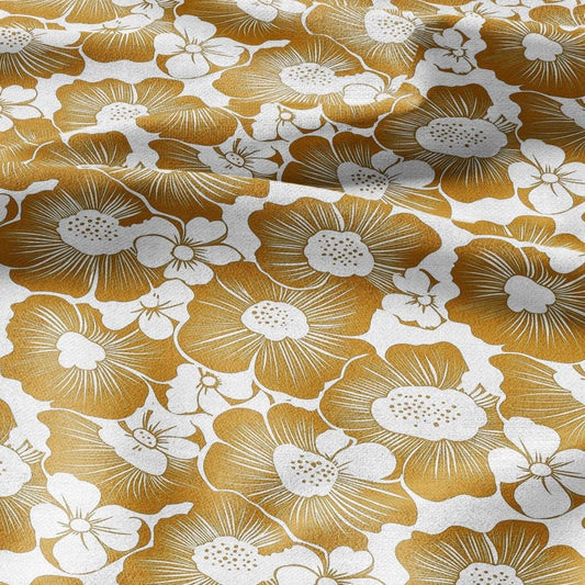 100% LINEN Fabric leskenlehti yellow print - Finnish coltsfoot floral for upholstery dressmaking curtains home textile  2387