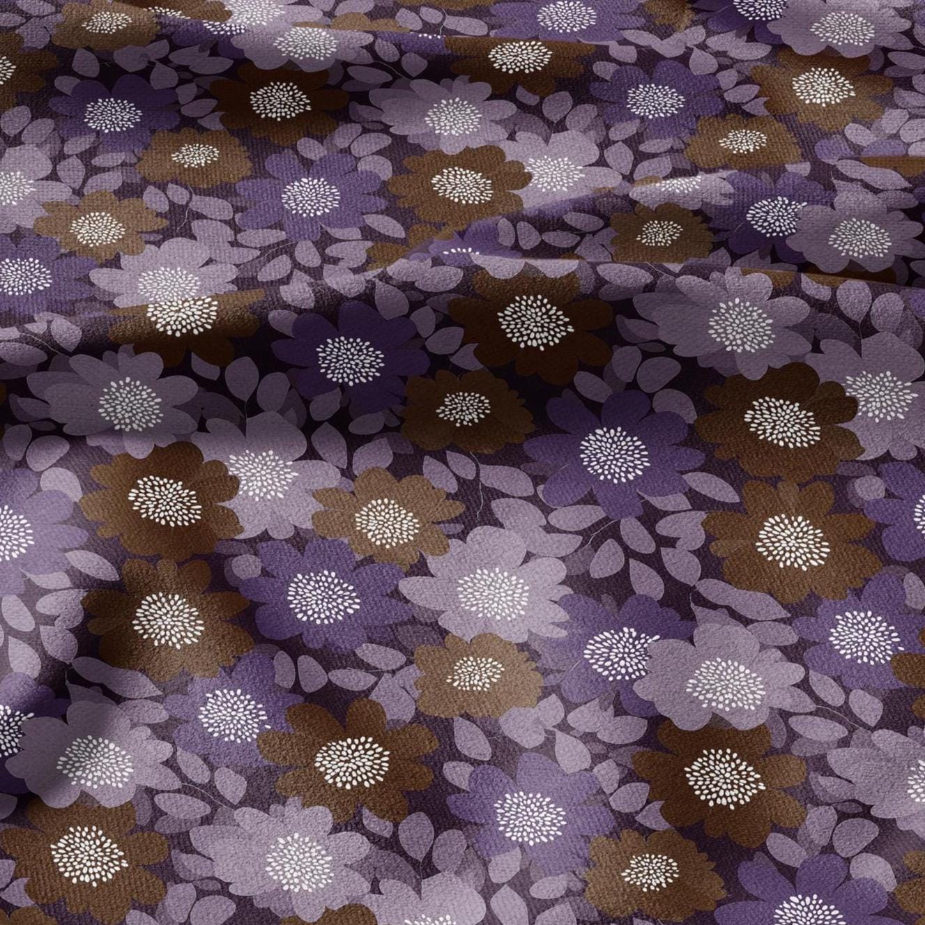100% LINEN Fabric Modern purple flower - botanical floral - heavy linen fabric for upholstery home decor 3107