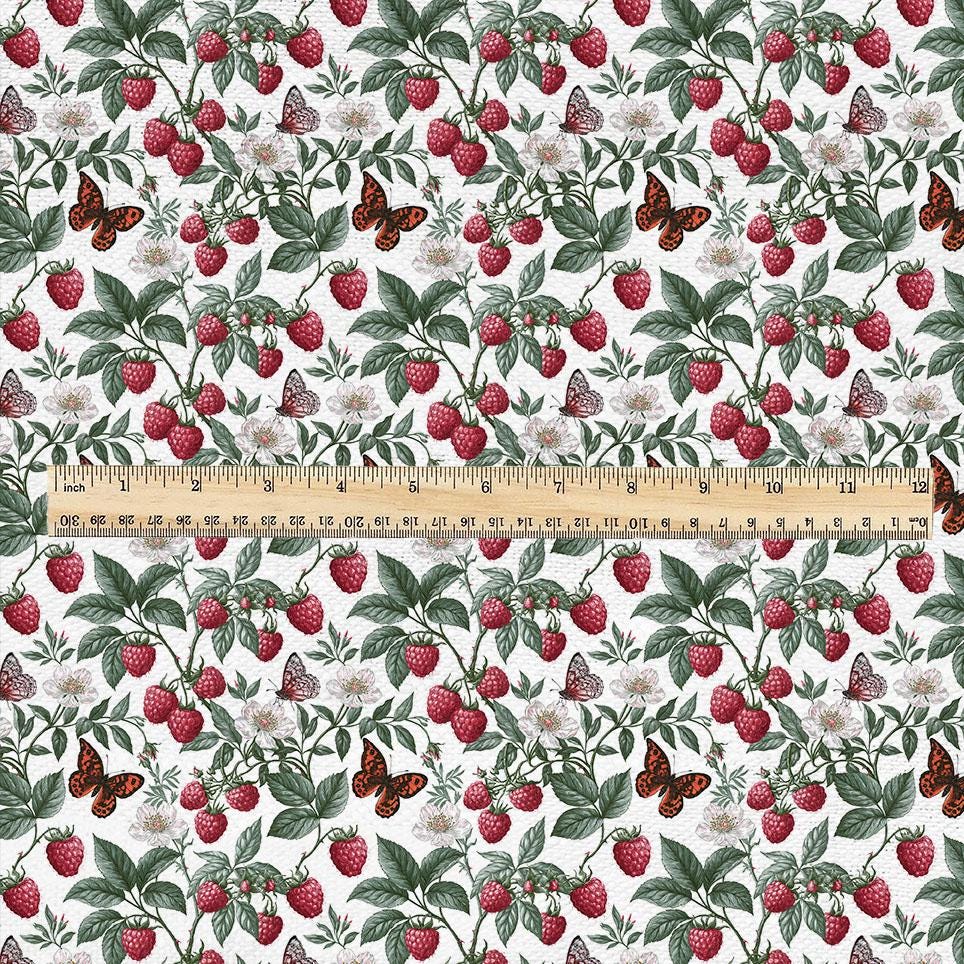 100% LINEN Fabric with raspberry field print -  - linen fabric upholstery home decor dressmaking 3729