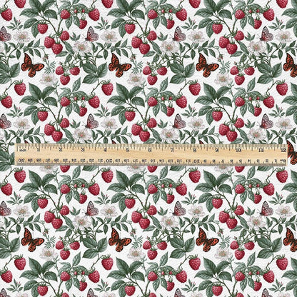 100% LINEN Fabric with raspberry field print -  - linen fabric upholstery home decor dressmaking 3729