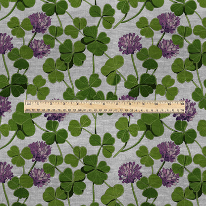 100% LINEN Fabric print Clover - oatmeal linen fabric with floral blossom print - heavy for upholstery home decor clothing 3040