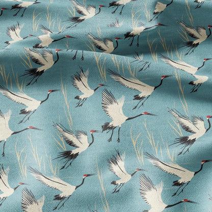 100% LINEN Fabric Cranes print - animal linen fabric with bird print for upholstery home decor curtains pillowcases dress making