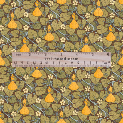100% linen Squash prints fabric for Curtain Upholstery Cushion - Art deco flower print fabric for dress making sewing