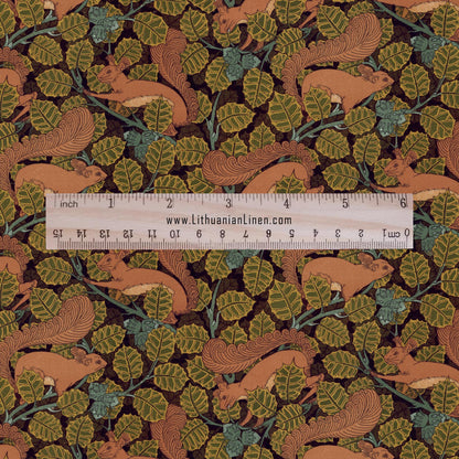 100% linen Vintage Squirrel fabric for Curtain Upholstery Cushion - brown print fabric for dress making sewing