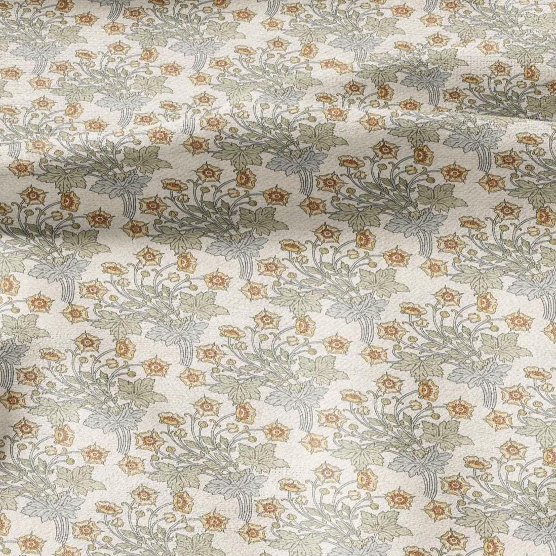 100% linen Ranunculus prints fabric for Curtain Upholstery Cushion - Butter cup flower Art deco flower print fabric for dress making sewing