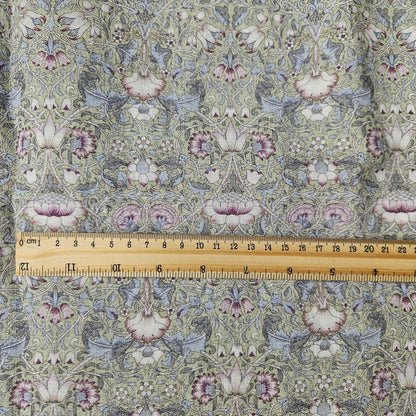 William Morris Loddon grey green print on 100% LINEN - Victorian Art crafts linen Fabric - botanical Historical upholstery home textile 2552