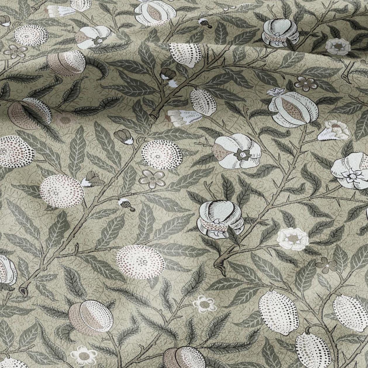 William Morris Fruits 100% LINEN Fabric - British linen floral upholstery - lemon Pomegranate home textile Victorian fabrics khaki 3191