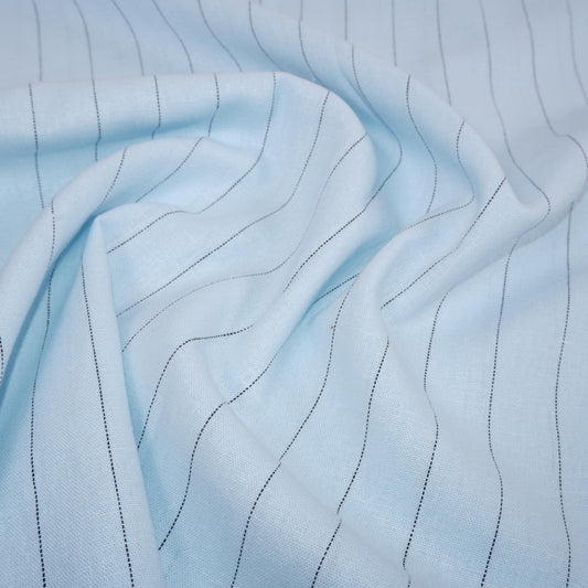 Premium Linen striped Fabric in pale blue | Toulouse stripe Medium weight multicolor stripes  Copenhagen Stripe