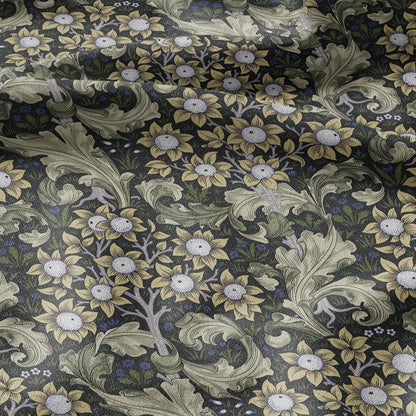 William Morris Orchard green print 100% LINEN Fabric - British linen floral upholstery home textile Victorian Orange garden 3222