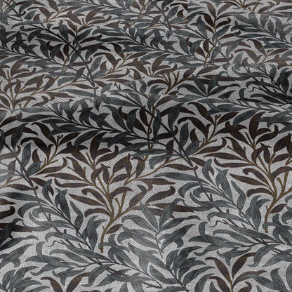 100% LINEN Fabric William Morris Bough Willow gray - oatmeal natur linen fabric with botanical print - Victorian Art Craft Historical 3174