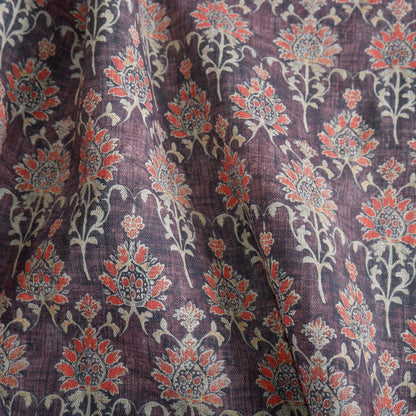 100% LINEN Fabric in floral block print - botanical linen fabric for upholstery home decor curtains dress making pillowcases 2348