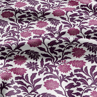 100% LINEN Fabric Purple floral block print on white - heavy linen fabric for upholstery home decor or medium for dress making 2372
